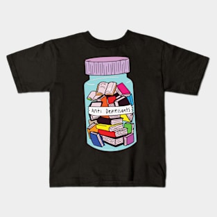 Funny Bibliophile Book Pills Cartoon Kids T-Shirt